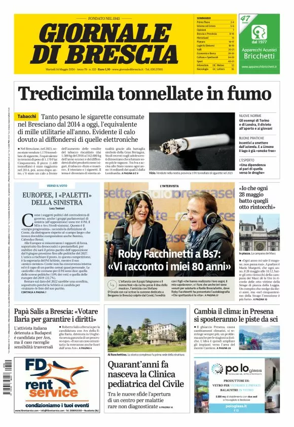 Prima-pagina-giornale di brescia-oggi-edizione-del-2024-05-14